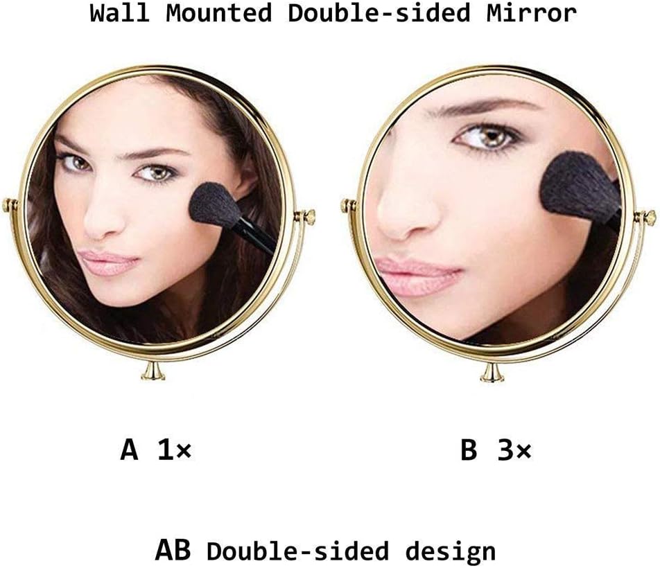 Makeup Mirror Makeup Mirror, Shaving Mirror Wall Mounted Makeup Mirror 8- inch Two- Sided Swivel Wall Mounted Mirror, Extending Folding Bathroom Shaving Cosmetic Make Up Mirror - 3X Magnification Gold