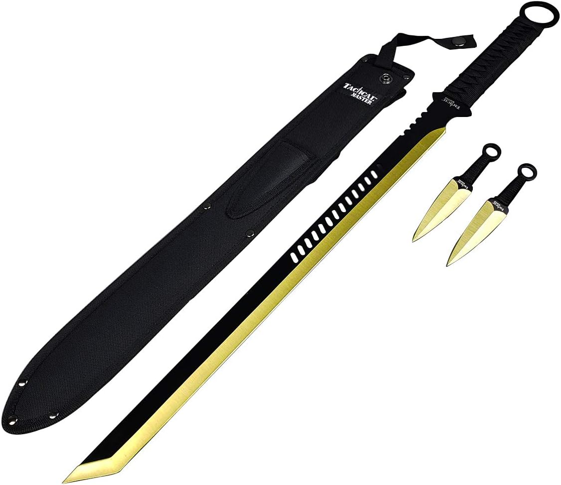 27" Tanto Style Fixed Blade Machete Set. for Collection, Gift, Camping: Cut Ropes Branches and Open Boxes