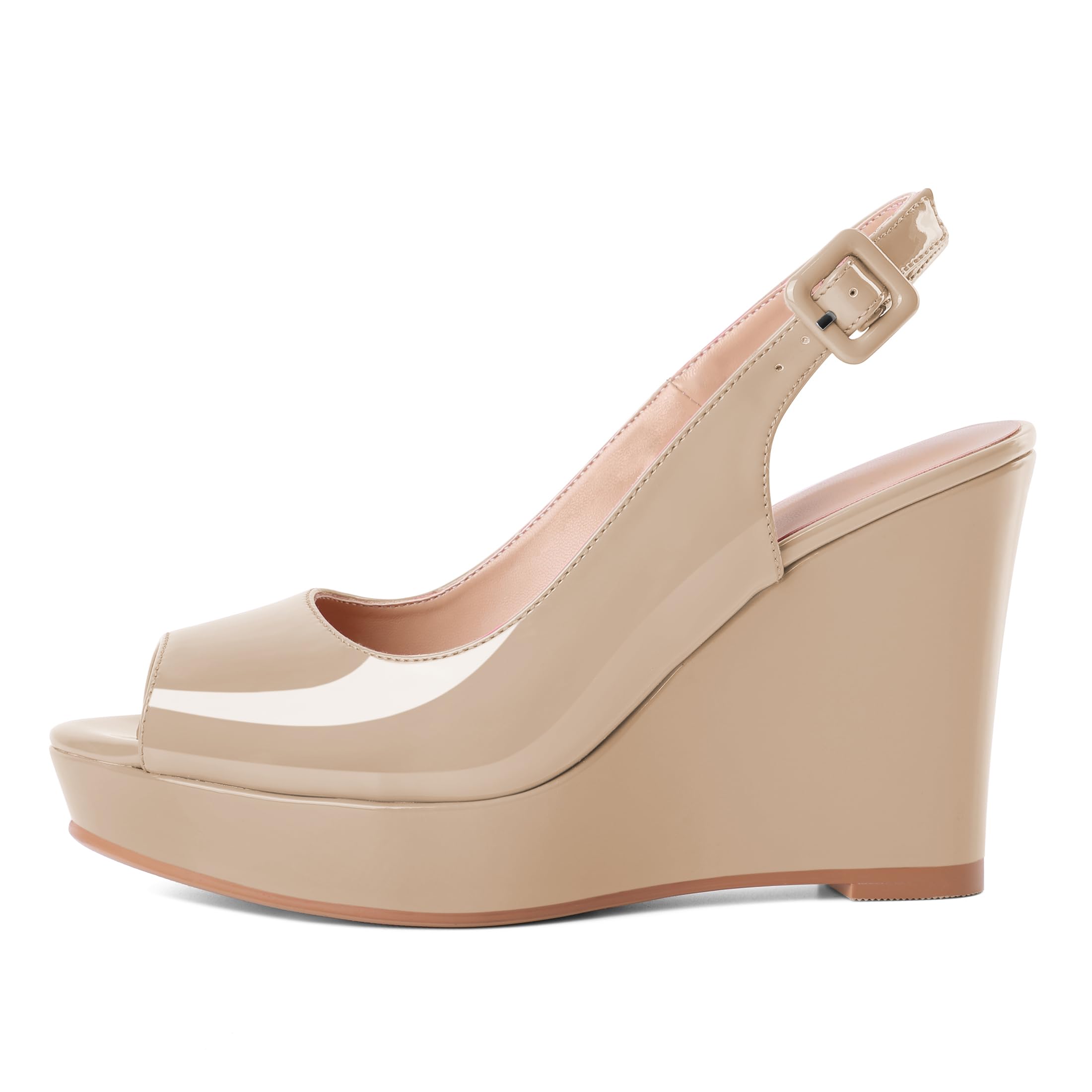 Eldof Womens Peep Toe Wedge Heels Slingback Platform High Pumps Party Dress Casual Sandals 4 Inches product thumbnail 8