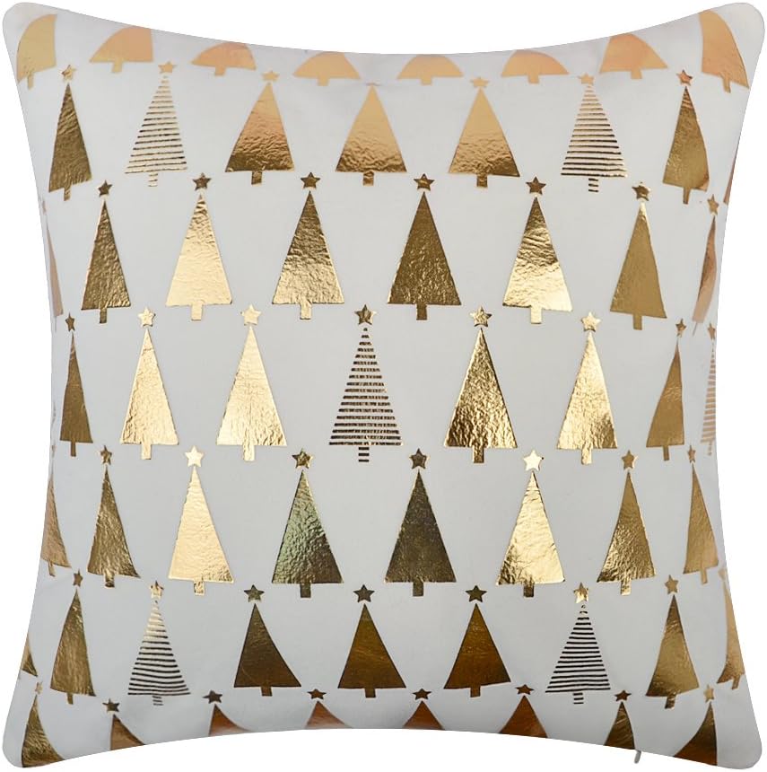JWH Gold Trees Pillow Covers Decorative Christmas Throw Pillow Print Stars Accent Pillow Case Velvet Pillowcase Winter Holiday Cushion for Farmhouse Bedroom Living Room Decor Sham 18x18 Inch White