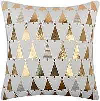 Vista 1 de JWH Fundas de almohada decorativas de árboles dorados de Navidad, con estampado de estrellas, funda de almohada de terciopelo para vacaciones