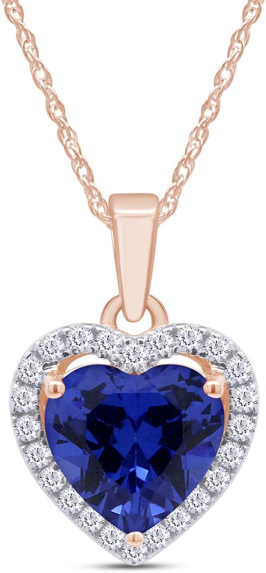 Heart Simulated Blue Sapphire & White Topaz CZ Pendant Necklace 14K Gold Over Sterling Silver