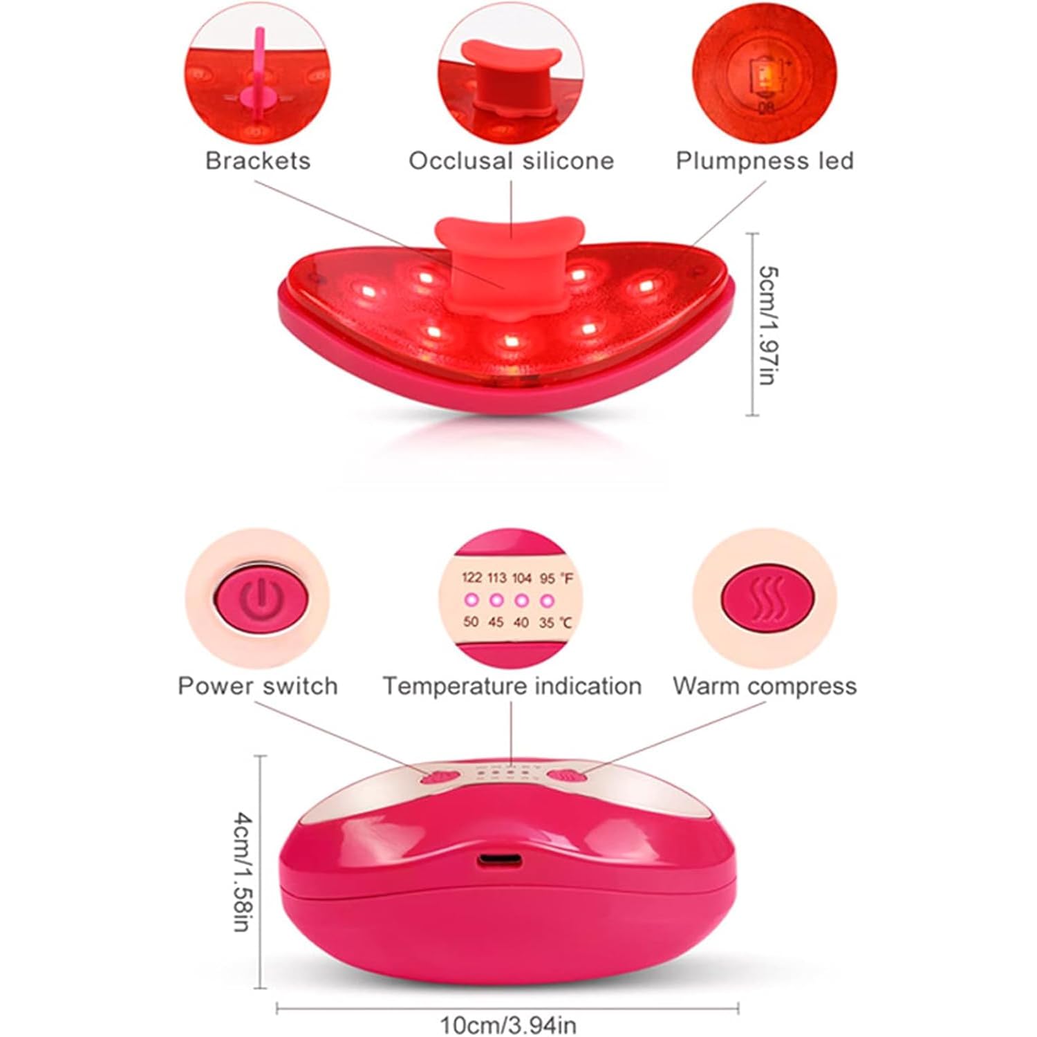 TsoLay Maschera Volumizzante Labbra Elettrica Naturale, Dispositivo Volumizzante Labbra a Luce Rossa con Riscaldamento, Temperatura Regolabile da 35 °C a 50 °C, Ricaricabile Tramite USB, Anti-età