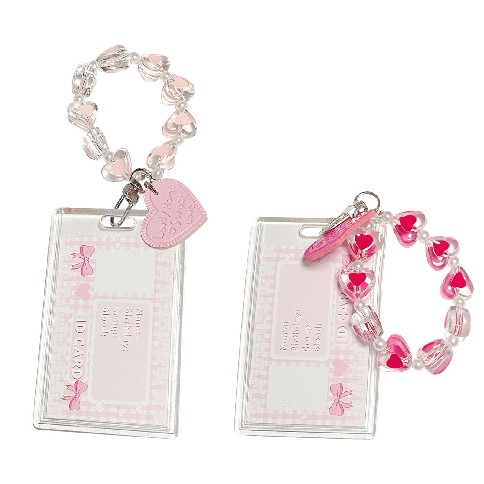 2 Pcs Acrylic Photocard Holder Bus Card Student Card 3 Inch Credit ID Bank Card Cute Girl's Bus Pendant Keychain Badge Holder Girls for Photocard Keychain (Love Pendant)
