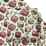 Altarho Funny Beef Wrapping Paper Roll for Kids Men Women - Steak Meat Food Mushroom Design Gift Wrap Sheets for Birthday Holiday Party Celebration Total 28.5sq.ft