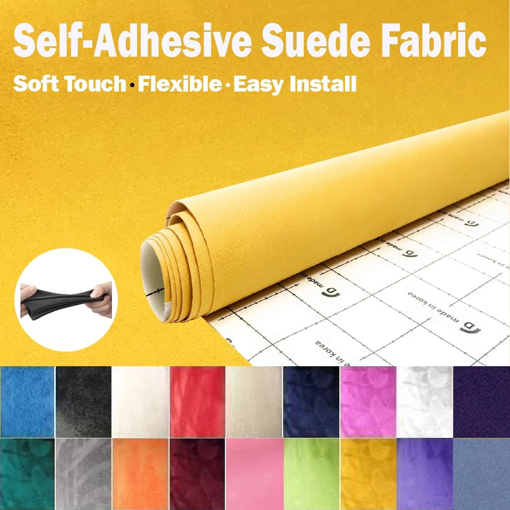 Suede Fabric Wrap - Self Adhesive Film Sticker Silky Decal Sheet for Car Interior Furniture Upholstery DIY Elastic Stretch Peel and Stick (Orange Yellow, 17.5 in x 70 inch)