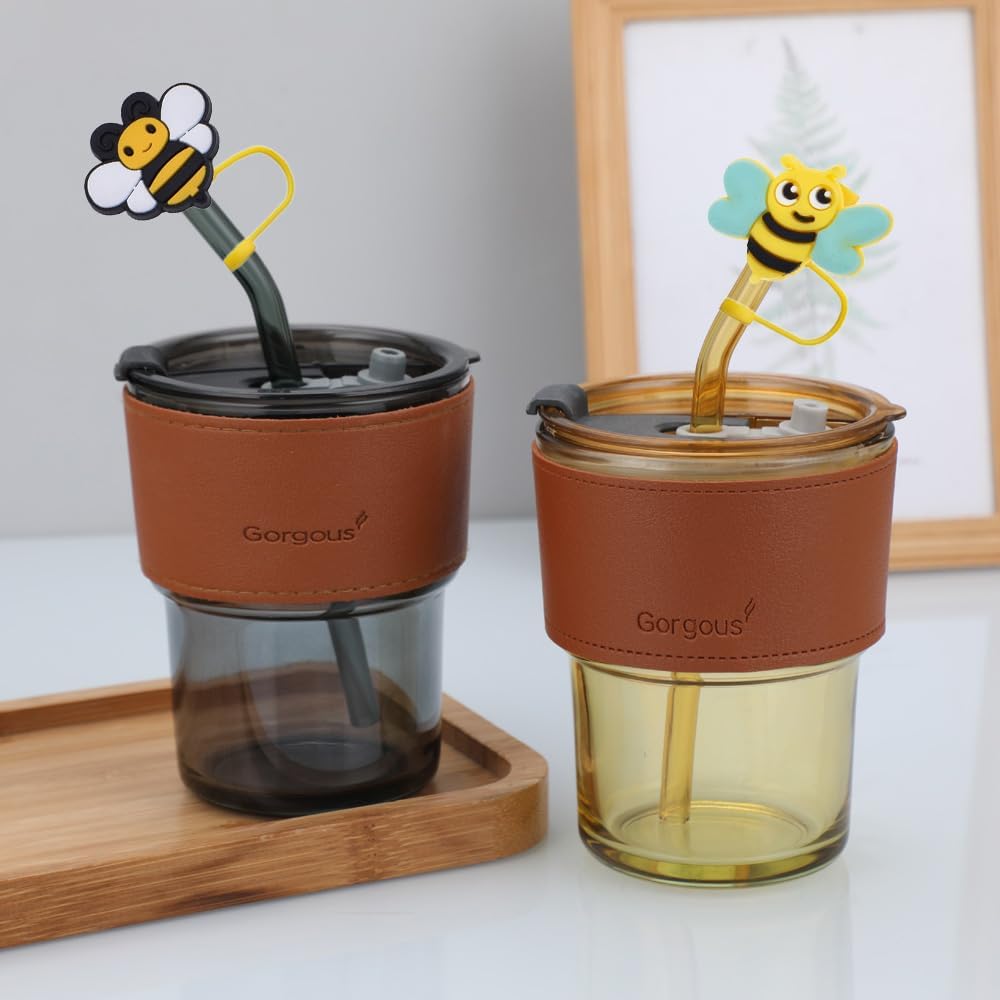 ZOSTLAND 8pcs Cute Cartoon Honey Bee Straw Cover Caps,Straw Topper Silicone Reusable Straw Plugs,Compatible with Stanley 30 oz 40 oz Tumbler Straw Topper for Cup Accessories (Yellow-8pcs) - Image 5