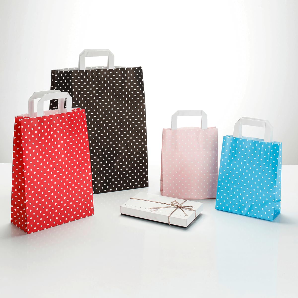 Geschenk-Papier-Tragetaschen Set á 50 Stück, rot mit weißen Punkten 40 x 32 x 12 cm Geschenkverpackung Geschenk-Taschen