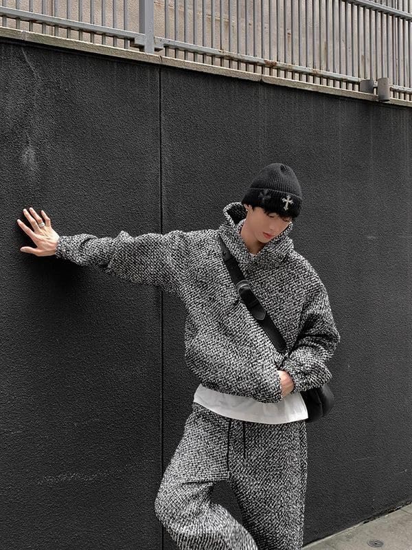 Men's Vintage Texture Hooded Sweatshirt Y2k Loose Long Sleeves Pocket Hoodie Top Women's Autumn Winter Pullover Coat3