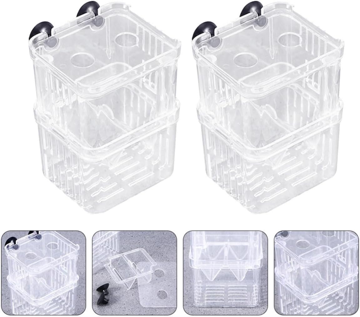 SHOWERORO 2pcs Acrylic Fish Tank Breeding Box with Water Flow Design Safe Aquarium Divider for Fish and Isolation Incubator for Tank