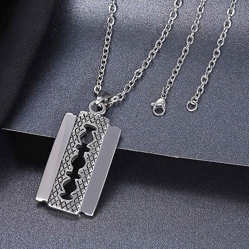 Collana Uomo Feilok Con Ciondolo Lama Di Rasoio - Acciaio Inox 58.4 Cm, Regalo Per Uomini E Ragazzi - Foto 10