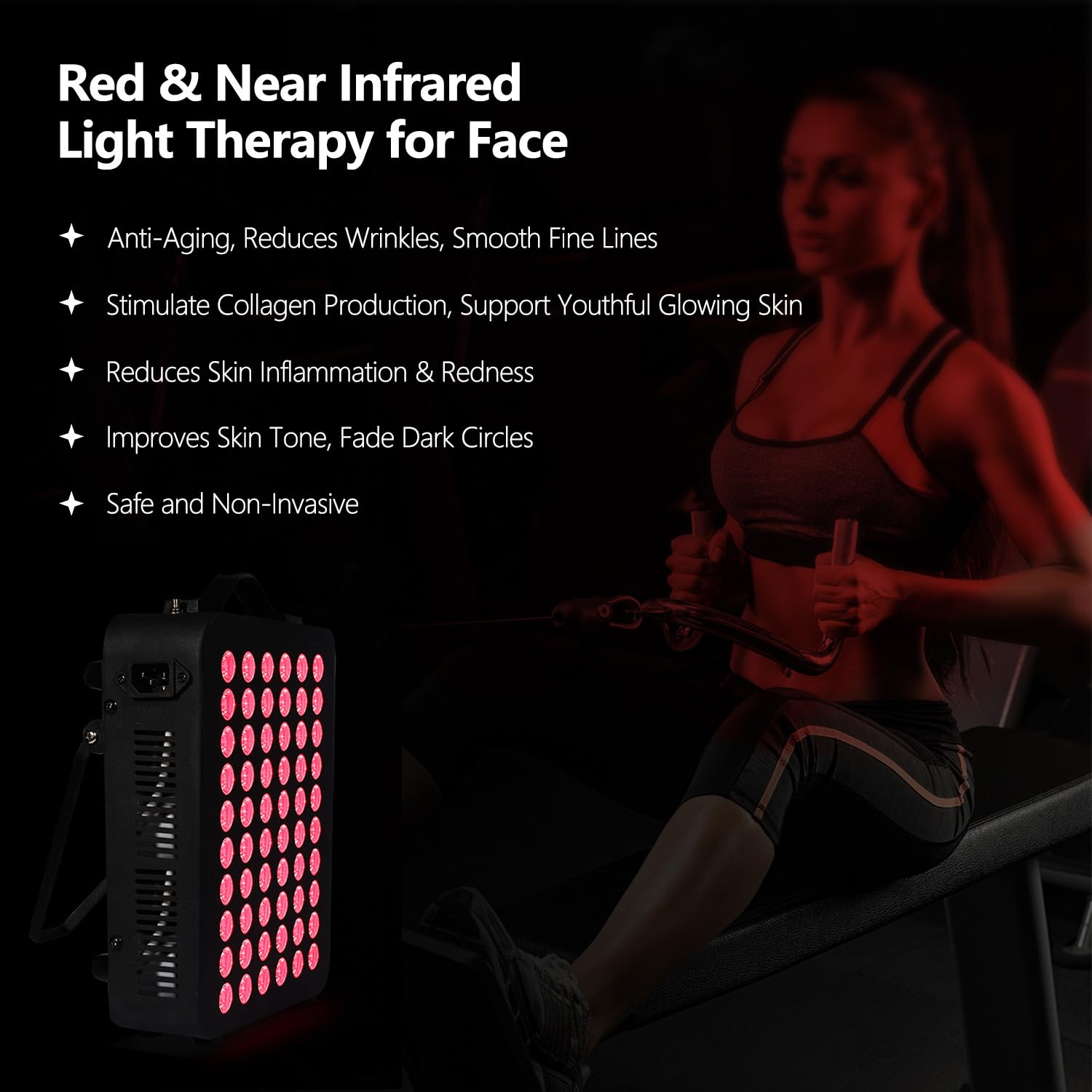 Dispositivo de terapia de luz roja para el cuerpo, de doble chip 660nm＆850nm, grado clínico 60 LEDs con temporizador, el cuerpo, la cara, la relajación, la mejora del sueño, alivio del dolor(300W)