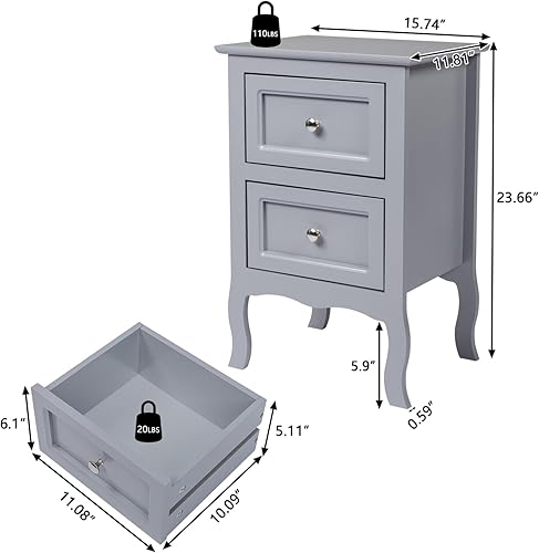 Miniatura 3 de Juego de mesa de noche de 2 mesas auxiliares con 2 cajones, mesita de noche de granja, mesita de noche estrecha, cómoda pequeña, cómoda con cajones,