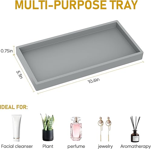 Miniatura 5 de EG-SIPRO Bandeja de mostrador de baño, silicona, rectangular, gris, gruesa, inastillable, bandeja dispensadora de jabón, 10.6'x5.1' o 7.8'x3.9'
