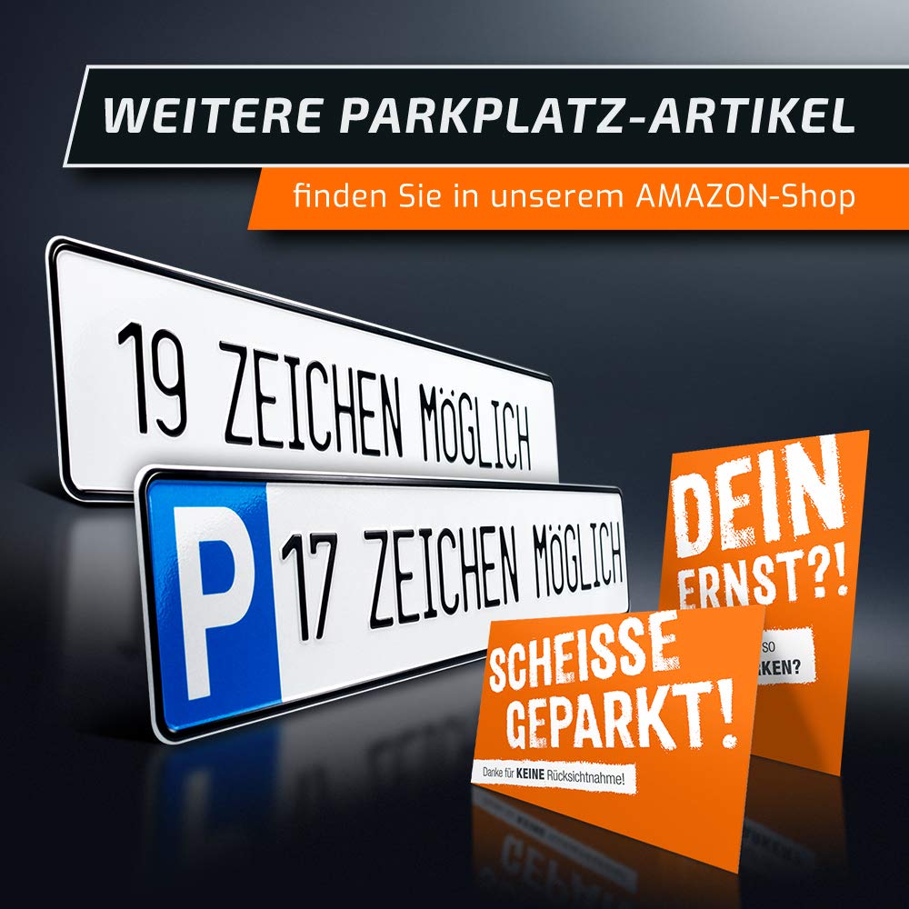 1 Parkplatzschild | 520 x 110 mm | WUNSCHTEXT BIS ZU 9 ZEICHEN | Parkplatz-Kennzeichen | Kfz Kennzeichen | Wunschbeschriftung | DHL-Versand