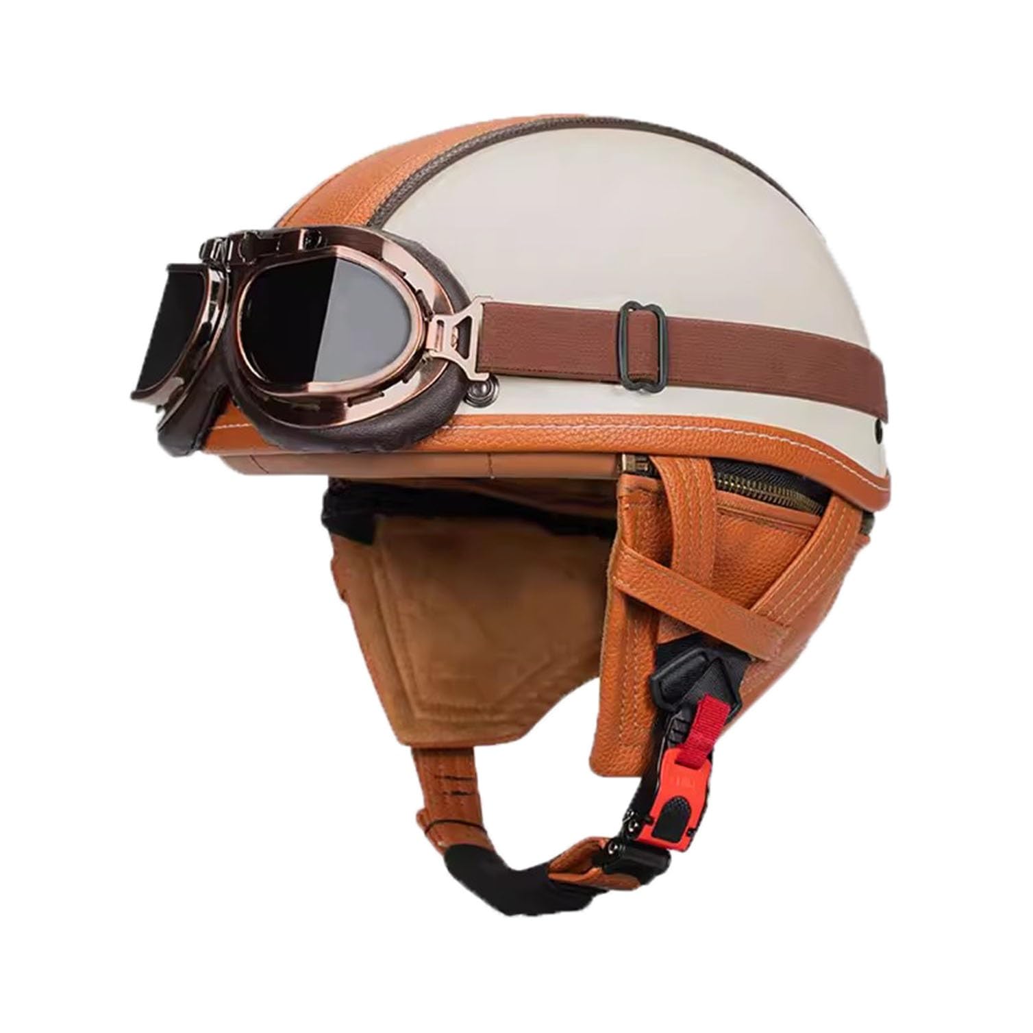 Retro Casque Demi Jet Cuir Casque Jet Vintage, Casque Moto Scooter, Casque Bol Homologué ECEDOT Casque De Protection for Hommes Et Femmes, Casque De Cyclomoteur avec Lunettes(1,M=57~58cm)