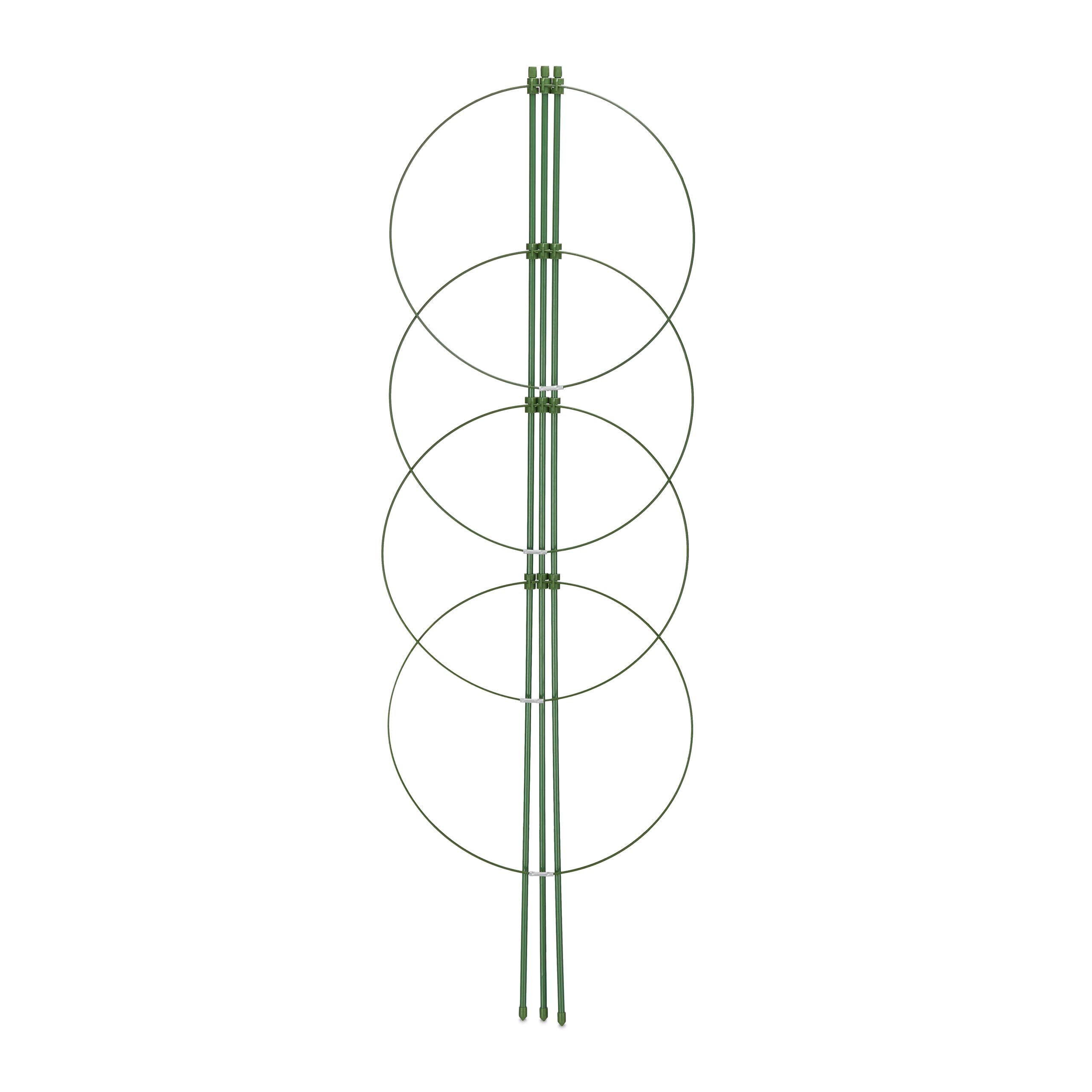 Relaxdays Pack 10 Tutores Plantas, 90 cm Alto, Soporte Enredaderas 4 Anillos, Guía Trepadoras, Metal y Plástico, Verde