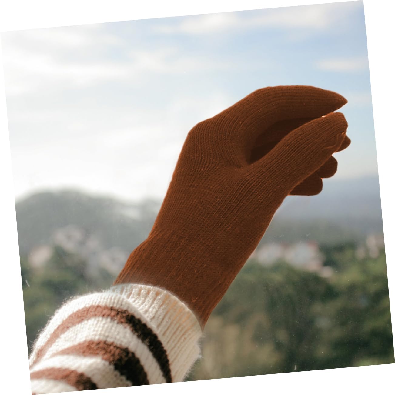 Gloves Mens Mittens with Fingers Warm Plush Mens Knitted Mittens Warm Outdoor Mittens Full Finger