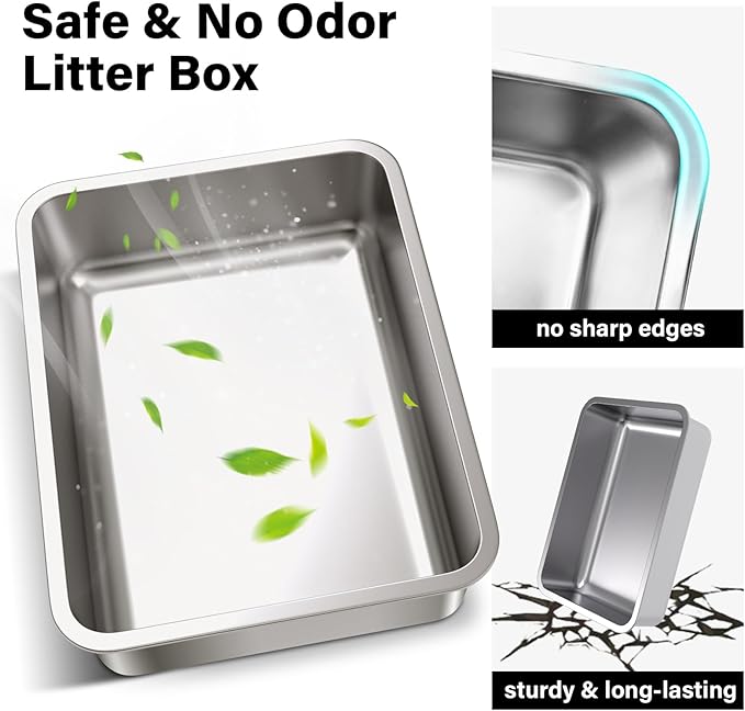 Arenero de Acero Inoxidable - 17.7" L x 13.77" W x 4" H para Gatos miniatura 5