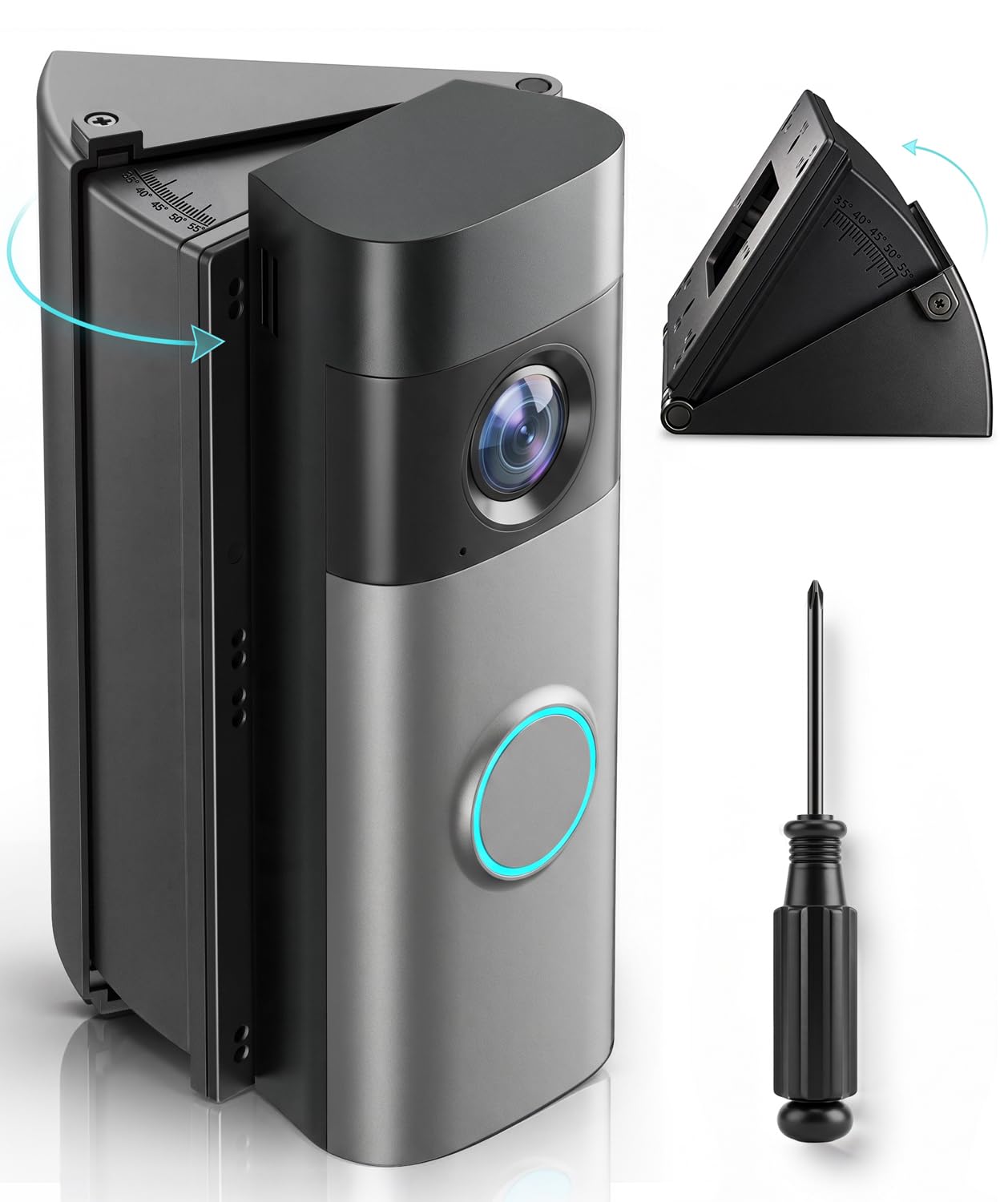 RIOVO Adjustable 30-55° Doorbell Angle Mount Wedge Kit for Ring/Blink