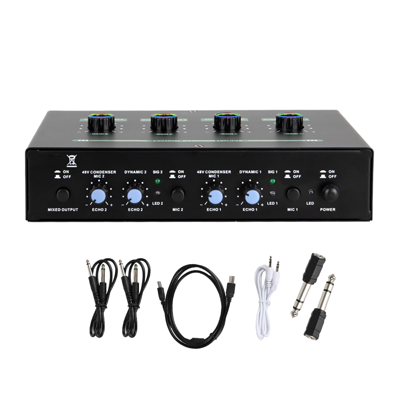 Double Channel Microphone Mixer Reverbed Amplifier Portable Metal Case for Home KTV Outdoor Event Professional Reverbed Sound Equipment
