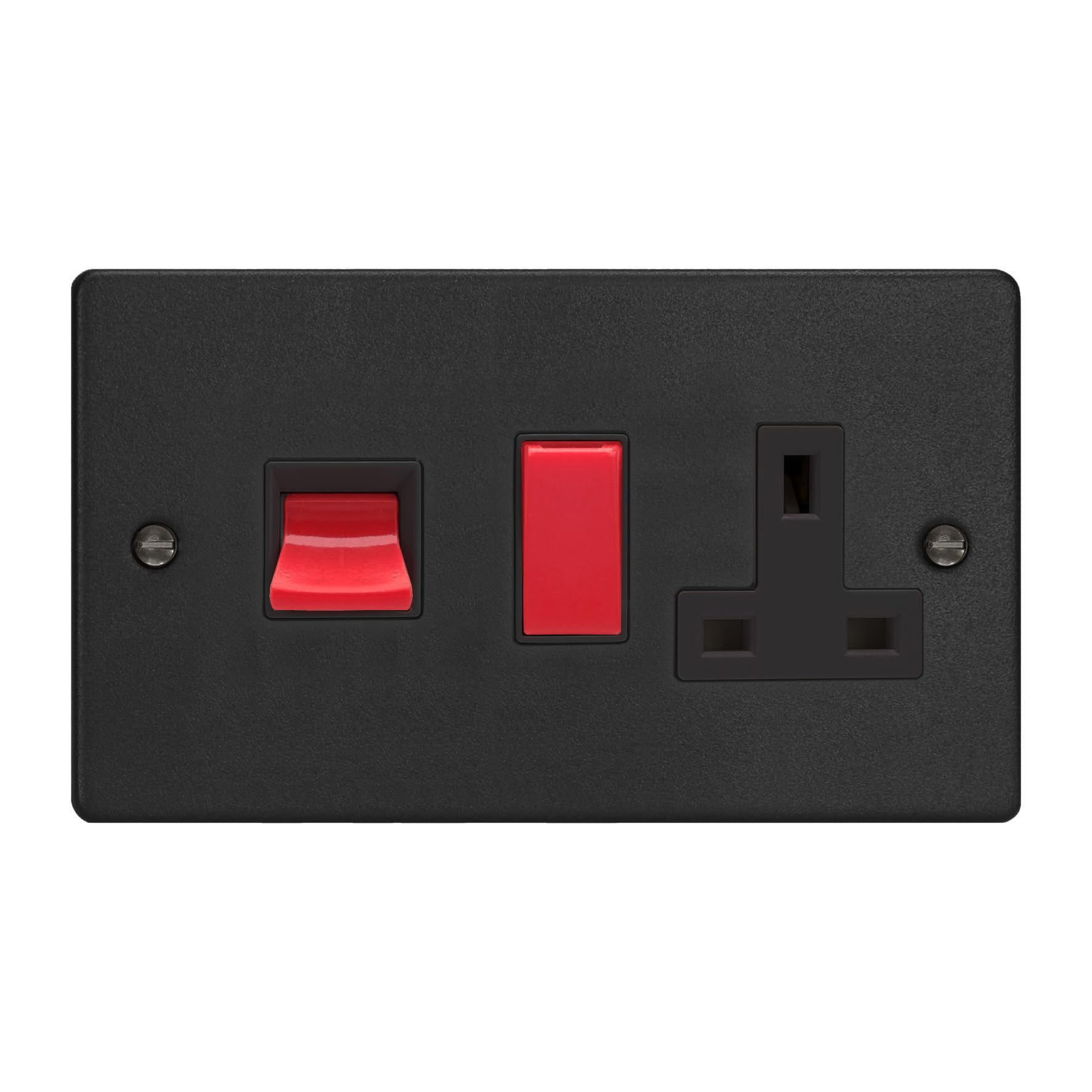 Varilight Matt Black 45A Cooker Panel With 13A Double Pole Switched Socket Outlet (Red Rocker)