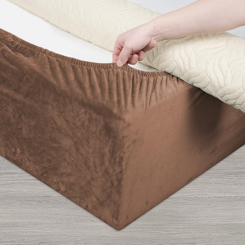 DUJUIKE Divan Bed Base Wrap Cover, Velvet Bed Frame Cover, Elastic Around The Base Of Your Bed, Easy to Install, Alternative to Traditional Valance Sheet Skirt Cover (Brown, King: 180-190CM)