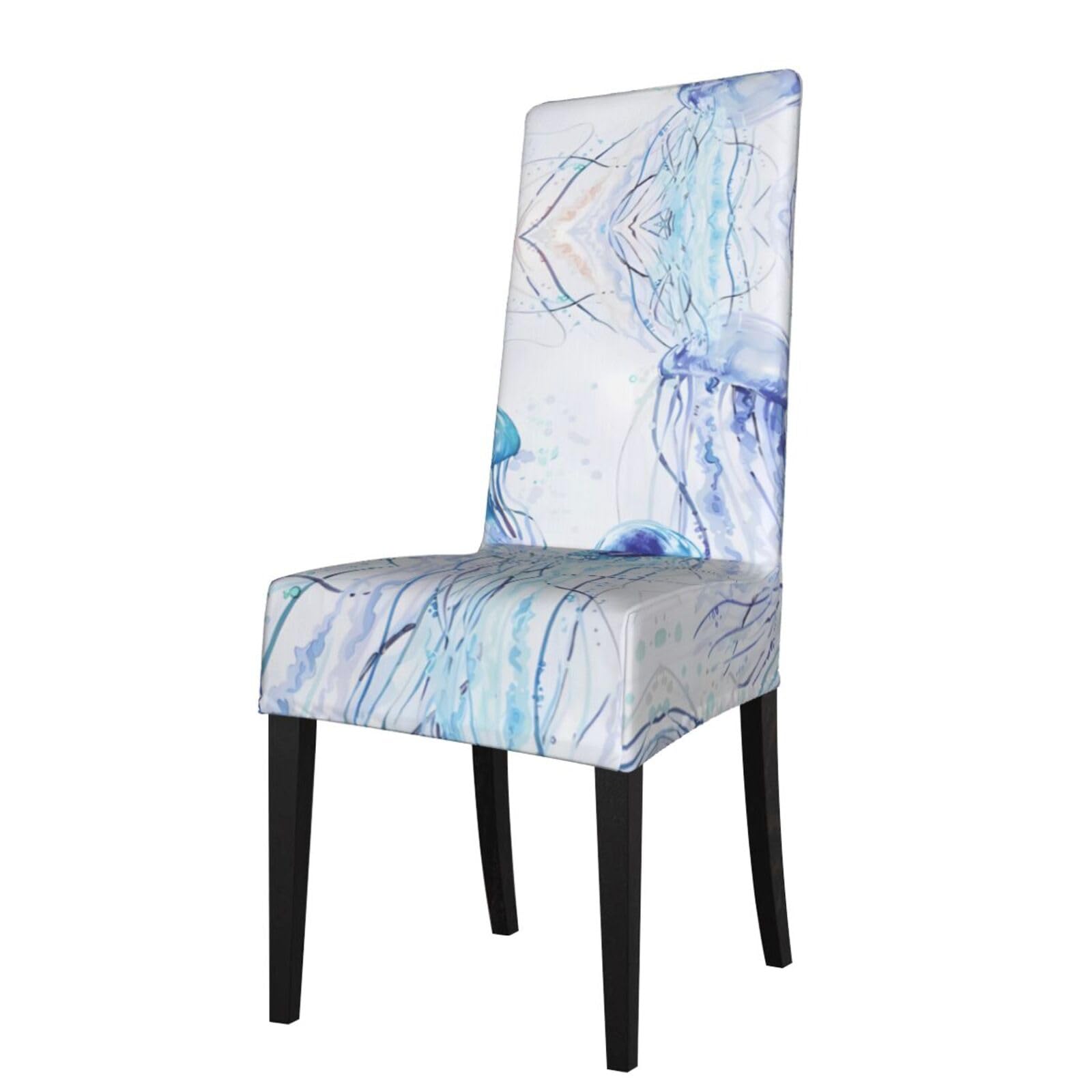 Hjfczh Black Jellyfish Prints Dining Chair Throw Covers – Stretchy Spandex Furniture Layers For Refreshing Your Space - No Ironing Needed