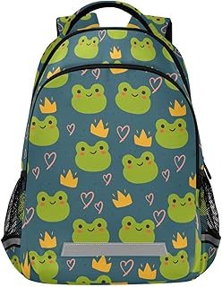 JHKKU Cartoon Frog School Backpack for Boys Girls Portable Wide Shoulder Strap Elementary School Bag Lightweight Travel Bag with Reflective Strip