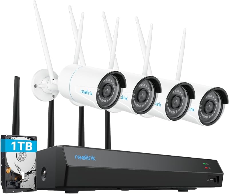 5MP Security Camera System, 16CH NVR with 1TB HDD, Dual-Band Wi-Fi | Expandable to 8TB, Full Metal Material Plug-in Cameras, Smart Detection, 24/7 Recording, RLK12-500WB4