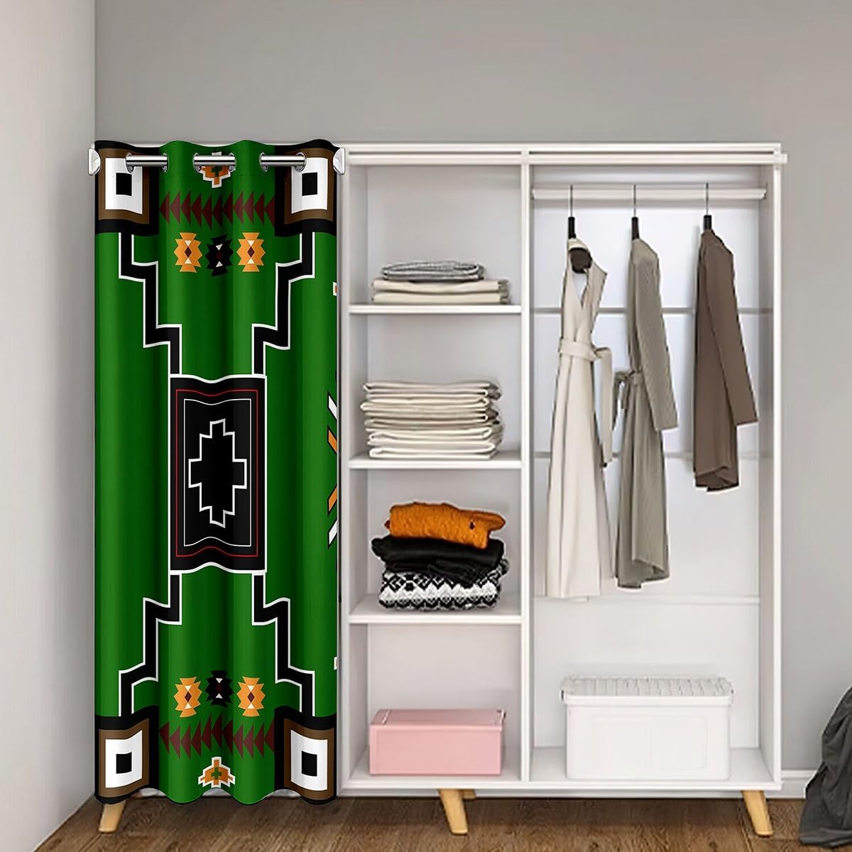 Erosebridal Geometric Door Curtains 52" W X 84" L Boho Darkening Blackout Curtain for Adults Men Women Southwest Tribal Modern Squares Green Ethnic Arrows Door Drape