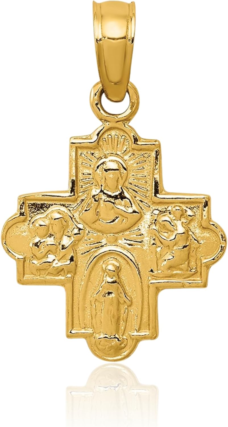 IceCarats 14K Solid Yellow Gold Small Four Way Cross Heart Pendant Necklace 18.75mm 3/4 inch Polished For Her