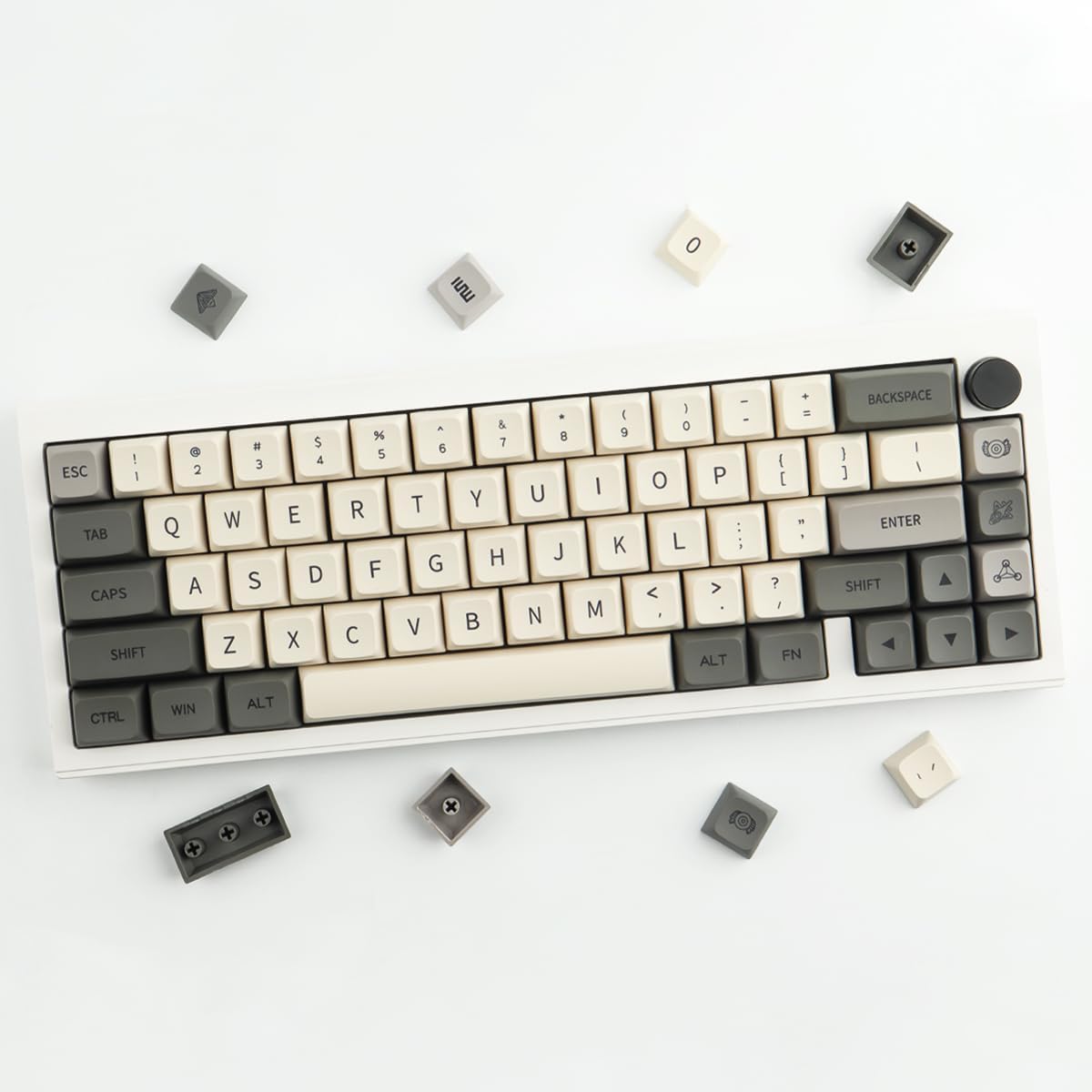 Hyekit PBT Keycaps - XDA Profile, 124 Key Retro Grey Set, Dye-Sublimated for Cherry Gateron MX Switches 100%, 75%, 65%, 60% Mechanical Keyboards