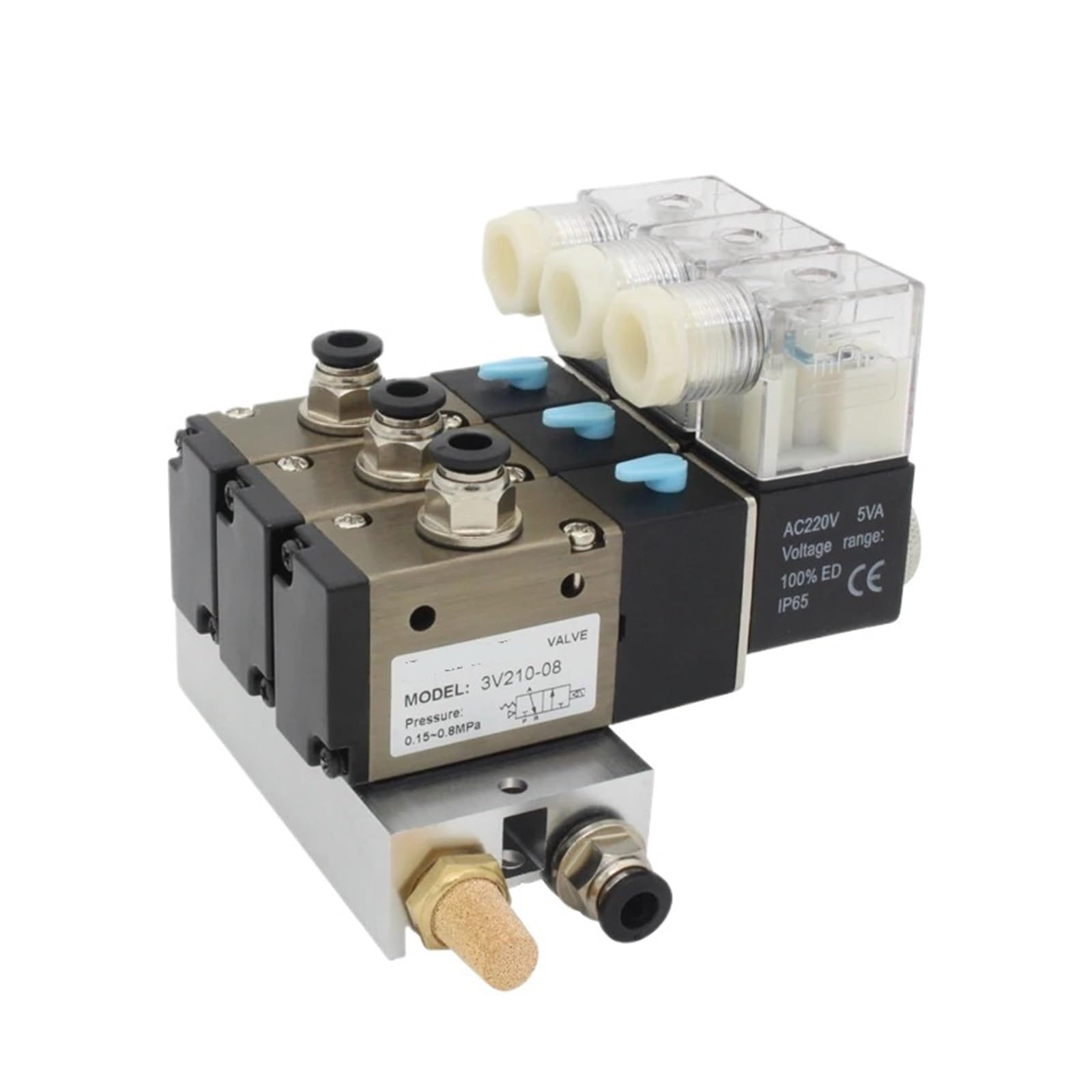 1 szt. 3V310-10-NC normalnie zamknięty blok zaworu elektromagnetycznego z akcesoriami do tłumików Podstawa DC12v 24v AC110v 220v 3 porty (AC110V 10 mm, 3 stacje)