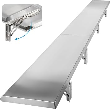Folding Concession Stand Shelf 12" x 72" Spliced Style | Stainless Steel Drop Down Serving Food Shelf, Easy to Clean & Space-Saving Concession Shelves for Kitchen Garage, Food Cart
