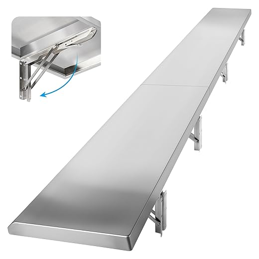 Folding Concession Shelf 72" x 12", Drop Down Concession Serving Window, Stainless Steel Folding Shelf Serving Food Shelf for Windows