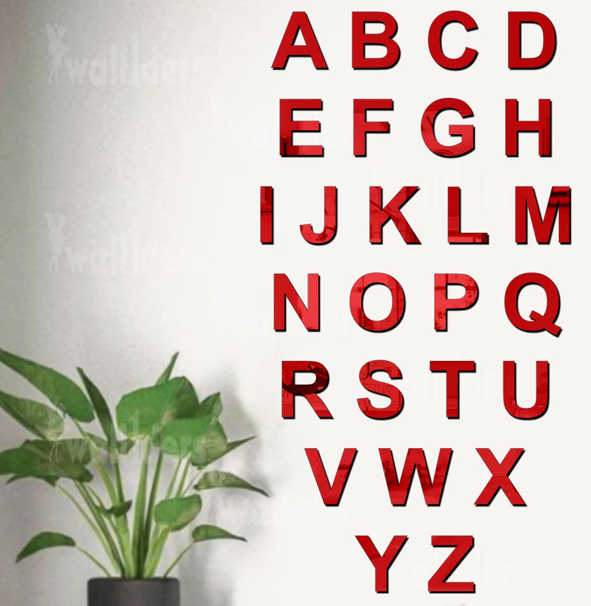 Wall1ders A to Z Alphabet, Mirror Stickers for Wall, Acrylic Mirror Wall Decor Sticker, Wall Mirror Stickers, Acrylic Stickers, Wall Stickers for Hall Room, Bed Room, Kitchen. (Red)-image-32