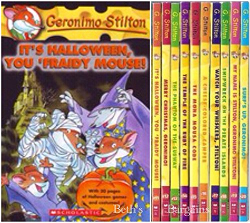 Geronimo Stilton 10 Book Collection Set (Volumes 11-20, Surf's Up, Geronimo ; My Name is Stilton, Geronimo Stilton! ; Shipwreck on the Pirate Islands ; Watch Your Whiskers, Stilton! ; A Cheese Colored Camper ; The Mona Mousa Code ; The Temple of