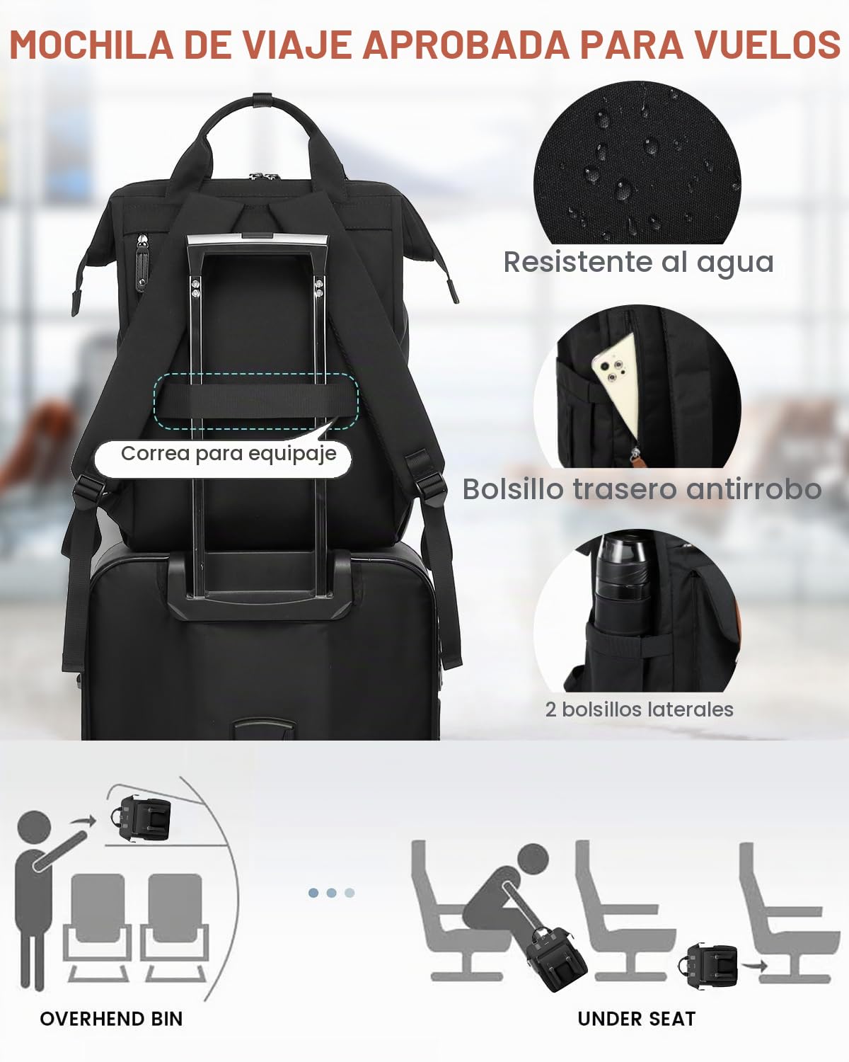 LOVEVOOK Mochila grande para mujer de 18 pulgadas con bolsa de cable | de datos y puerto de carga USB, impermeable, para oficina, negocios, viajes, color negro