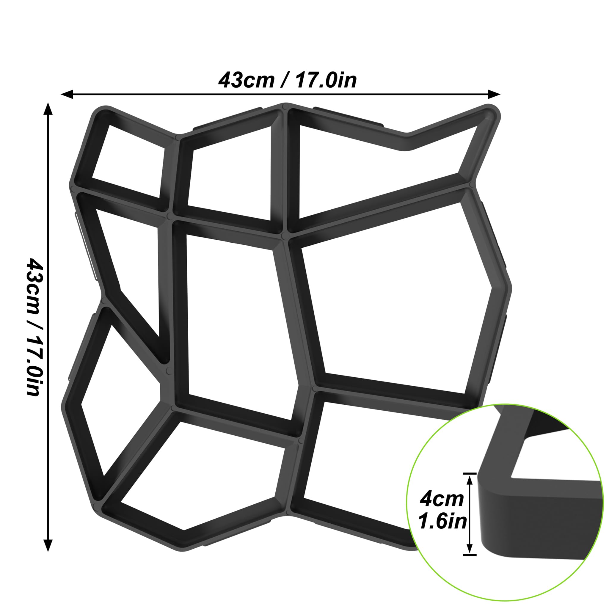 XMTECH Molde para pavimento DIY para pavimentos, aceras, hormigón, encofrado, molde de plástico, forma irregular, molde para pavimentos, césped, jardín (3 unidades)