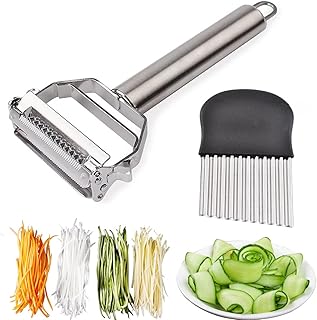 [2 Pack] Dual Julienne Peeler & Vegetableand Fruit Peeler＋Stainless Steel Crinkle Cutter for Chopping Potato Vegetable Fru...
