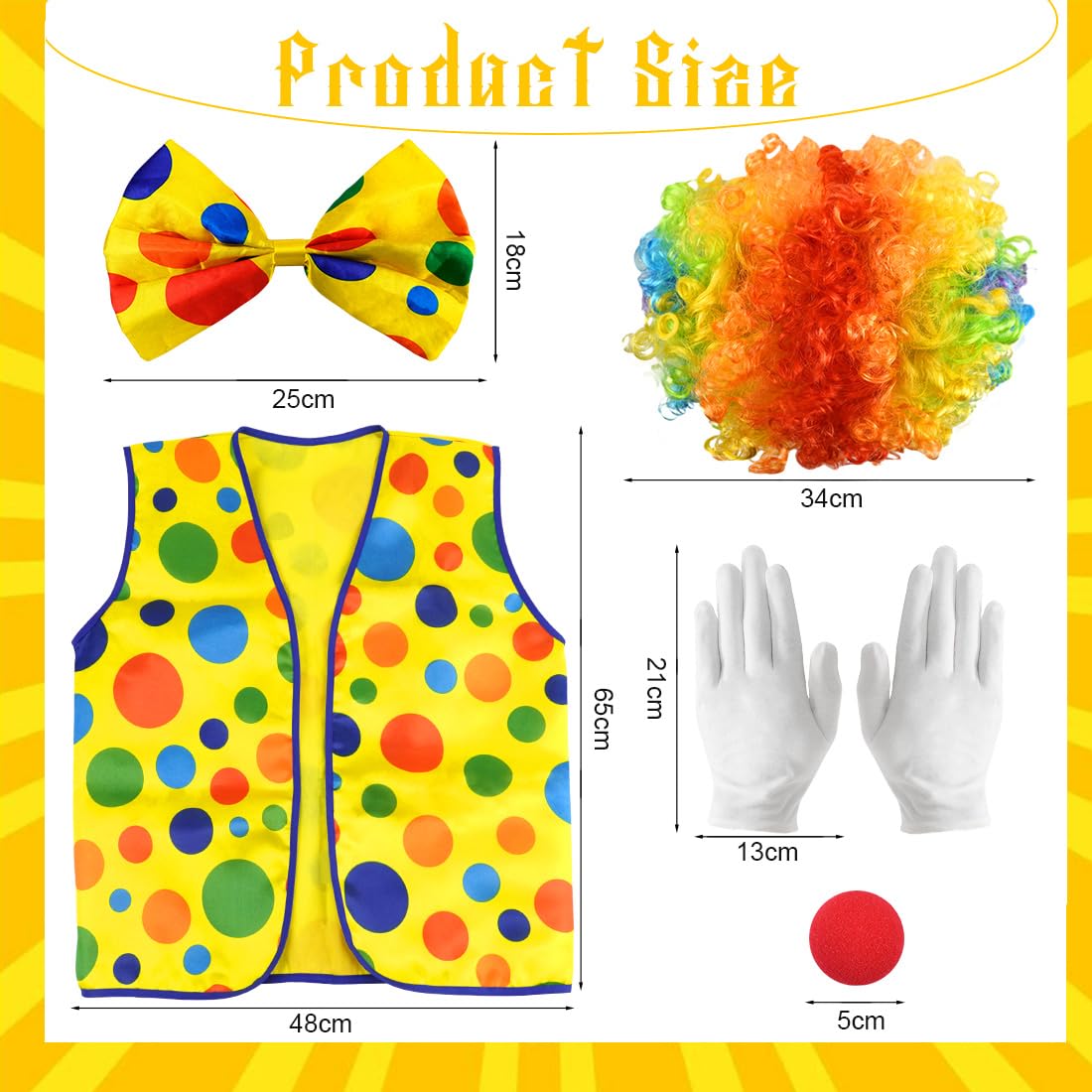 5 Stück Clown Kostüm, Zirkus Clownkostüm, Clown Lockenperücke Regenbogen, Clown Nase Handschuhe Bunte Krawatte, Clown Kostümzubehör, Fasching Karneval Cosplay Accessoire für Kinder Damen Herren