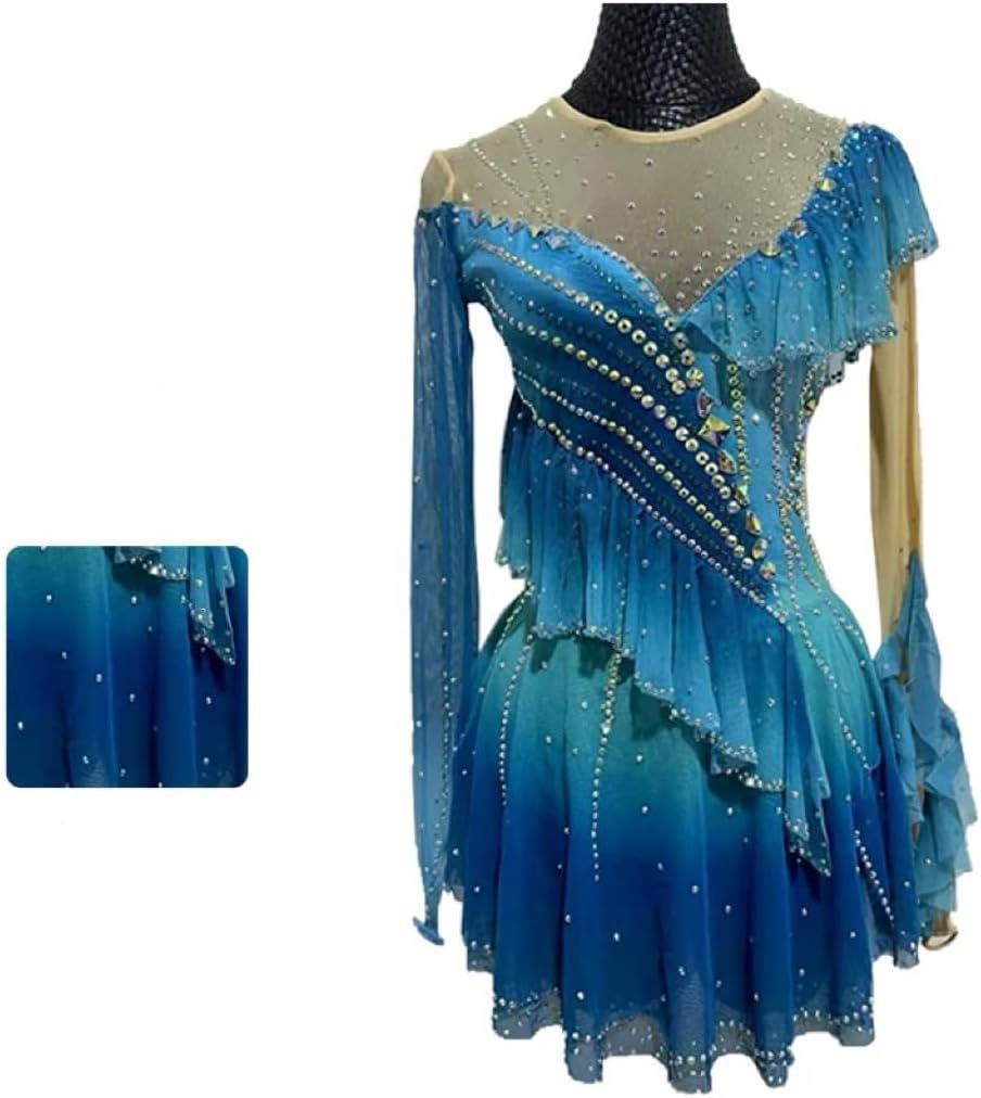 Gradient Ice Dance Figure Skating Performance Costumes Girls Skating Competition Outfit Gymnastic Leotard
