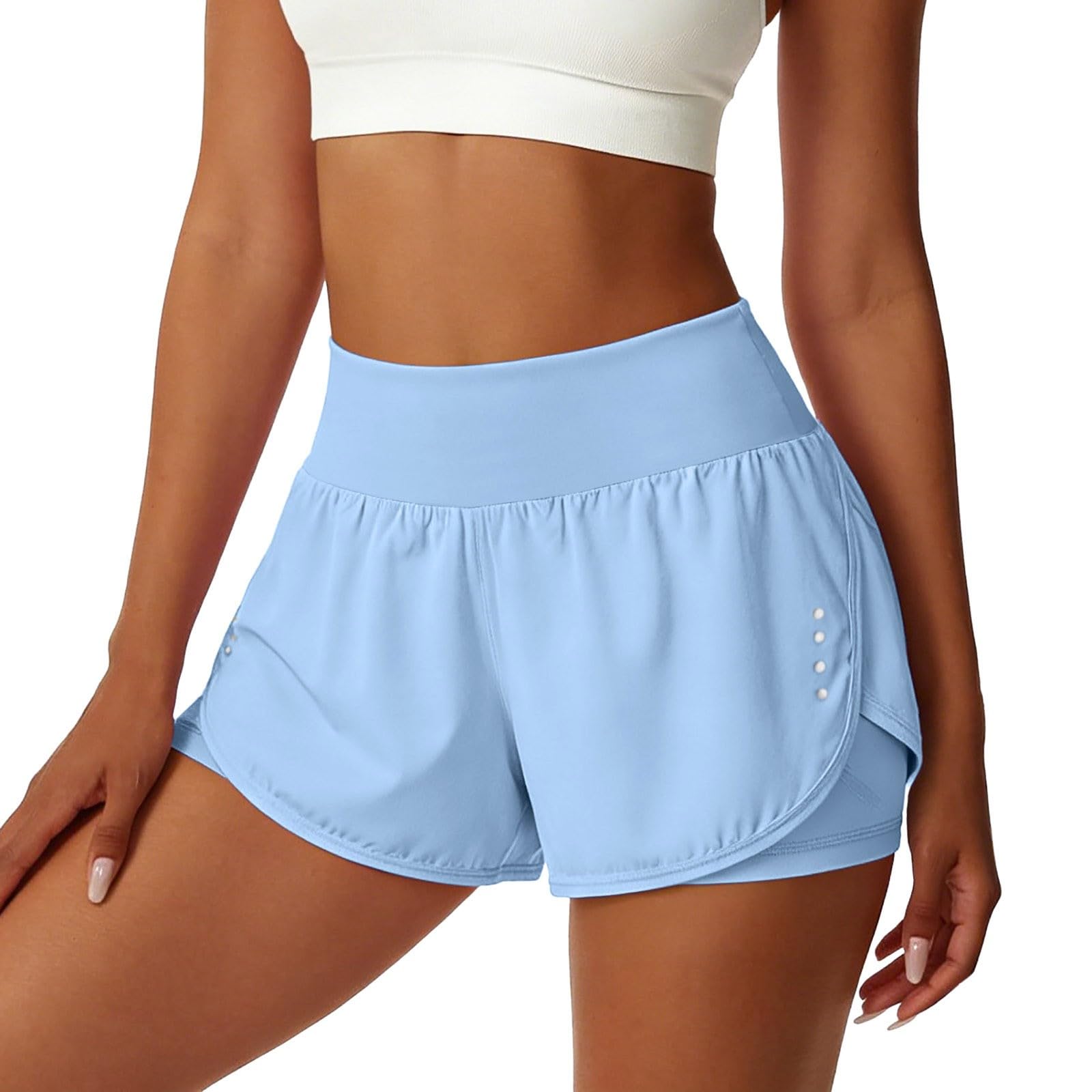 Laufshorts Damen 2-in-1 Anti-Durchsichtig mit Seitentaschen & Reißverschlusstasche am Bund – High Waist Sportshorts schnelltrocknend für Yoga & Training