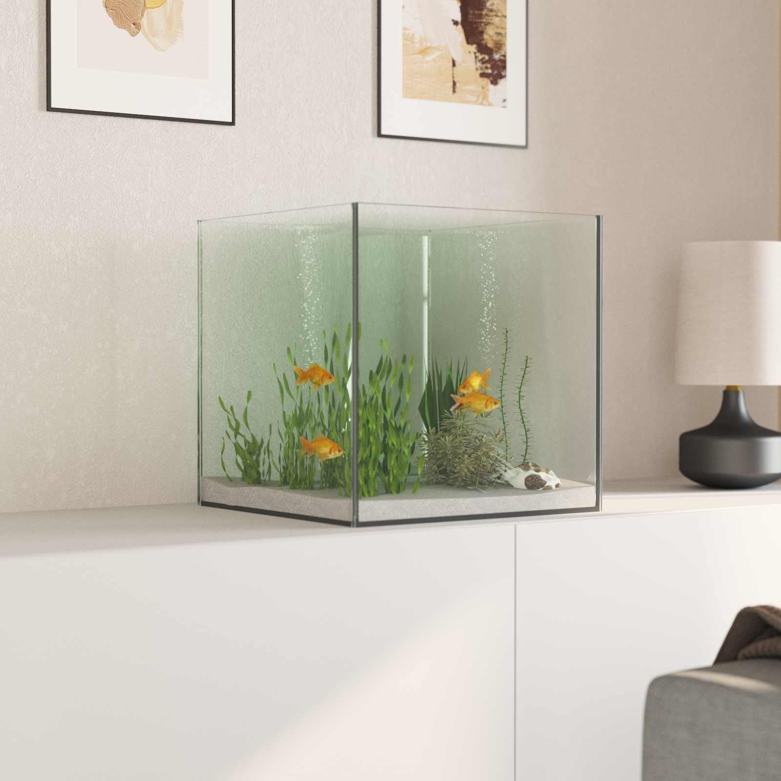 Acuario de 30 x 30 x 30 cm de cristal para peces – Acuario de peces transparente con visión de 360 grados y bordes pulidos