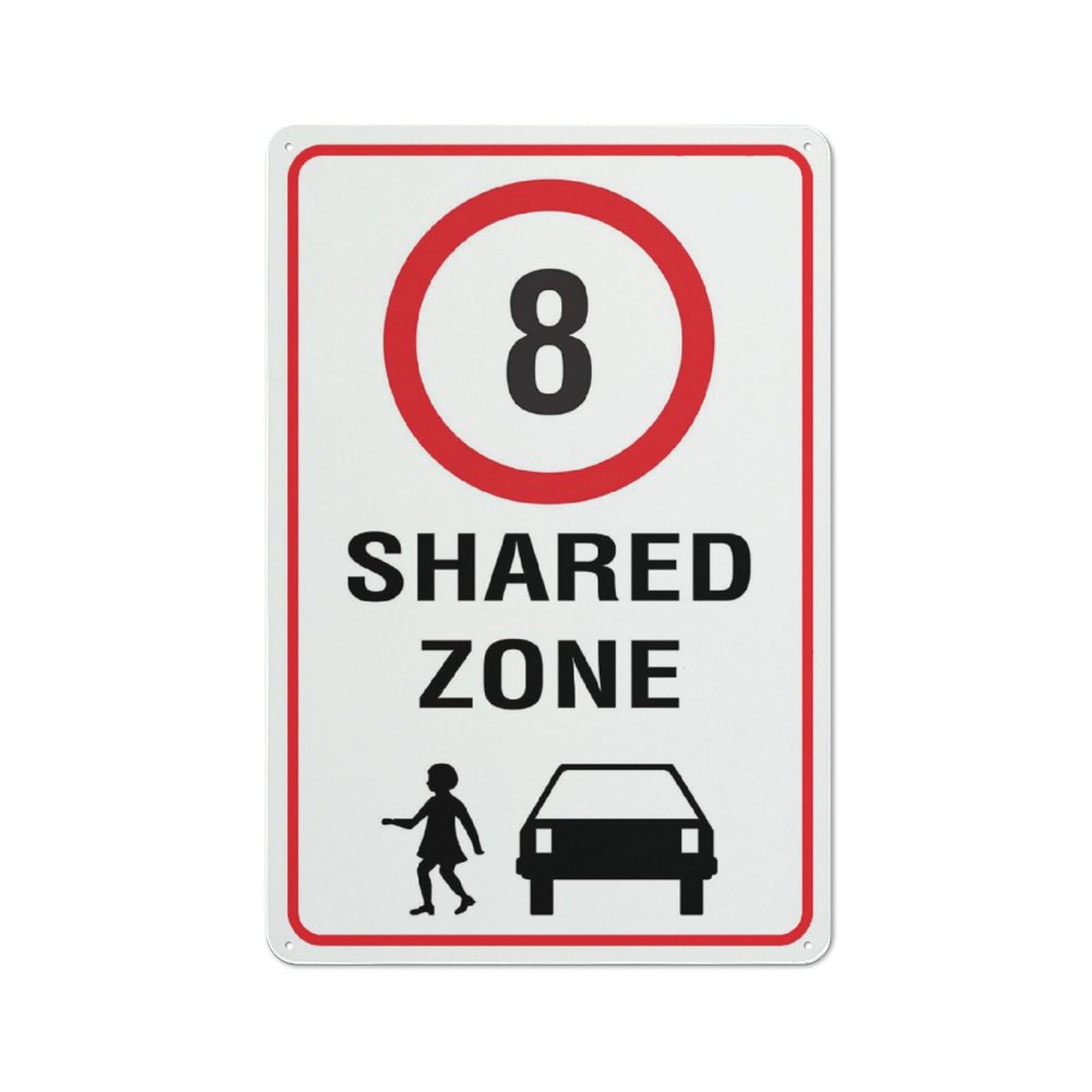 Shared Zone 8Km Speed Limit Sign 8"X12" Rust Free Aluminum Signs Outdoor, Metal Tin Sign For Home, Business, Yard