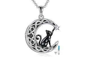 Celtic Moon Black Cat Necklace for Women