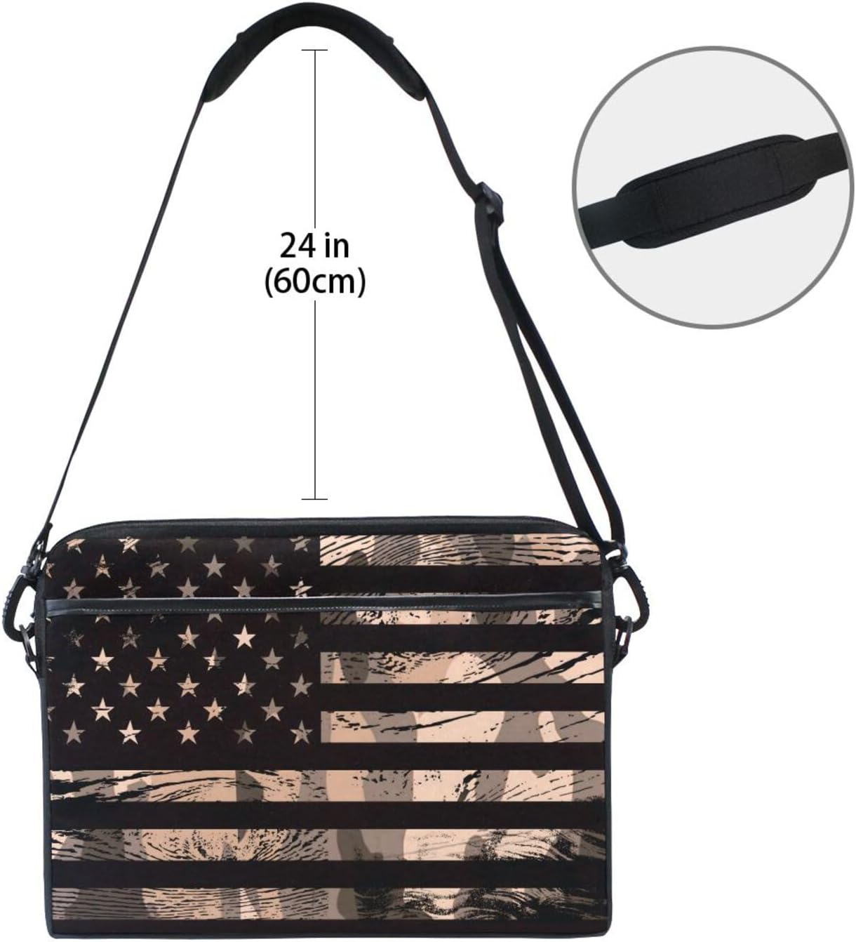 MRMIAN American USA Flag With Desert Camouflage Laptop Case Bag Sleeve Portable/Crossbody Messenger Briefcase Convertible w/Strap Pocket for Macbook Air/Pro Surface Dell ASUS hp lenovo 15-15.4 inch