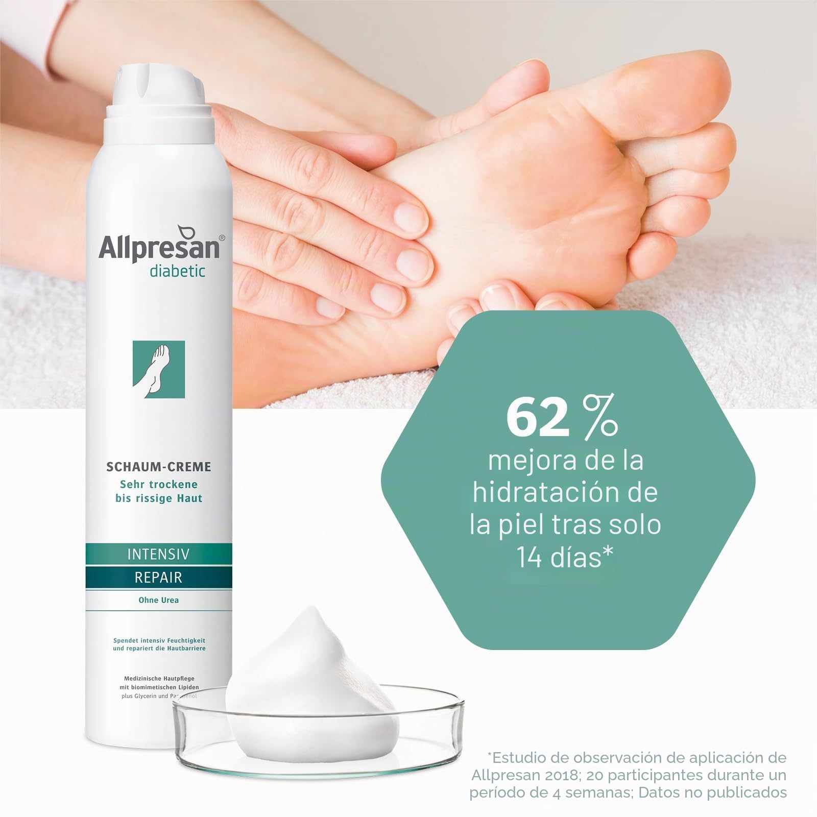 Allpresan Diabetic Repair Sensitive - Crema de espuma sin urea, 2 x 200 ml | Para un cuidado intensivo de pies muy secos y sensibles
