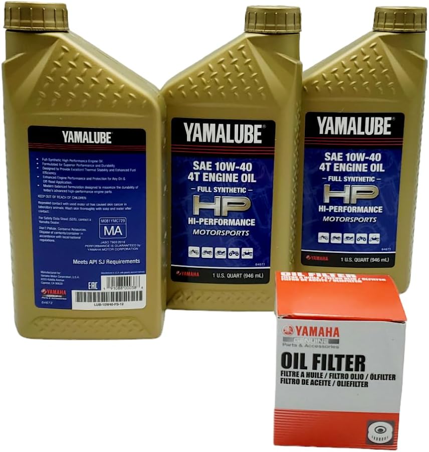 Yamaha Wolverine 350/450 (2006-2010) all Models HP Oil Filter Change Kit Yamaha Part# 5GH-13440-71-00, 3 Quarts Hi Performance LUB-10W40-FS-12